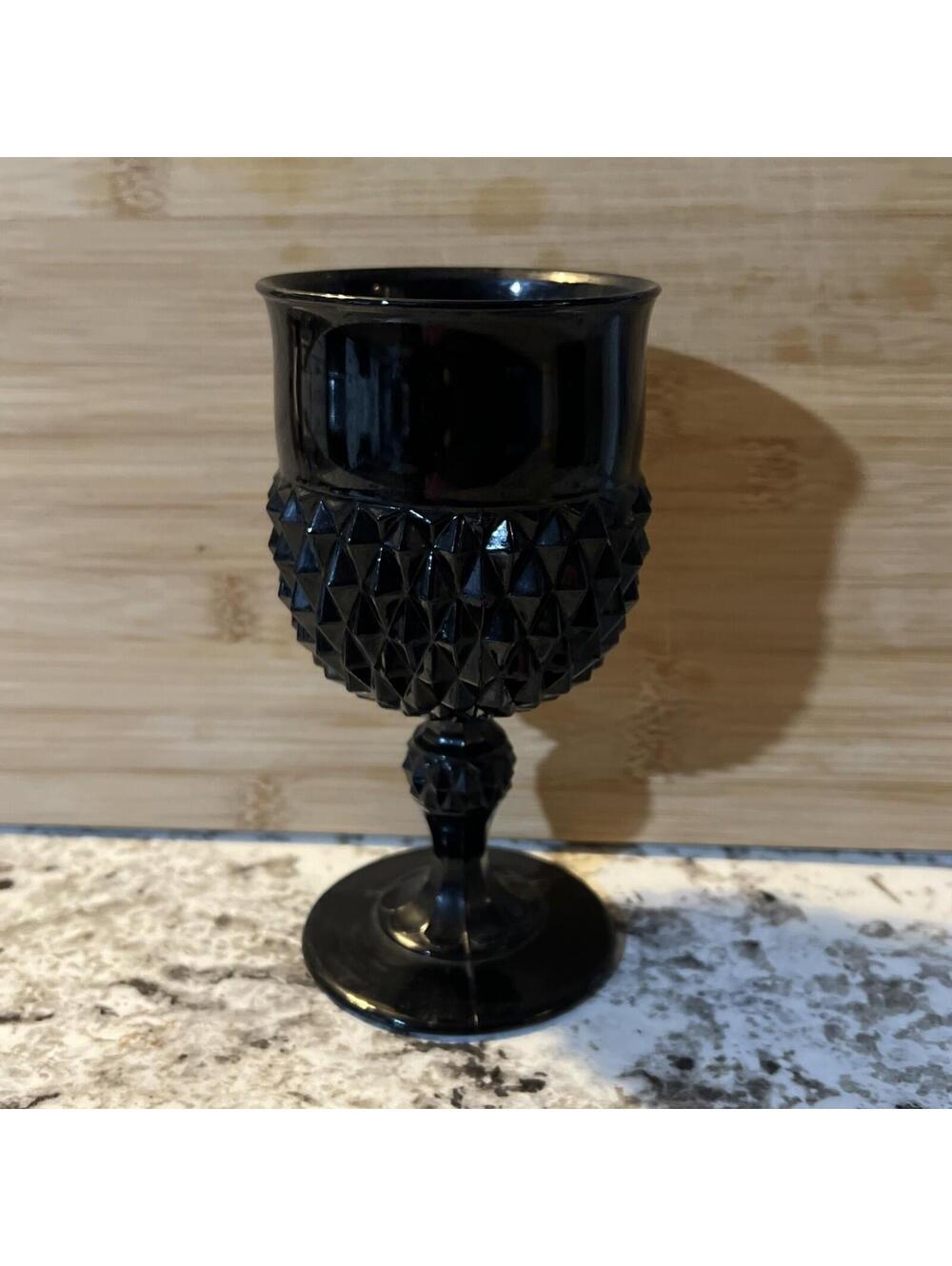 Vintage Rare Indiana Glass Tiara Black Diamond Point Cameo 6.5” Goblet.